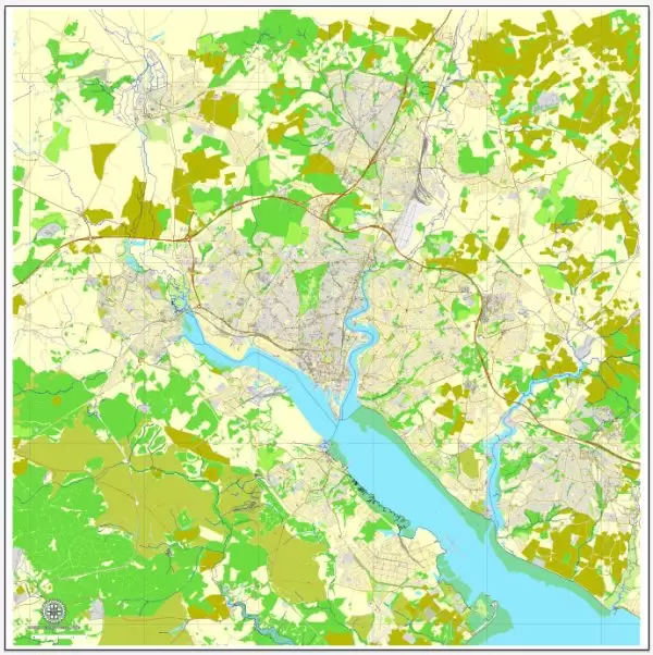 Vector Map Southampton, Englang, printable vector street map, City Plan V.2, full editable, Adobe Illustrator, Royalty free, full vector, scalable, editable, text format street names, 12,5 mb ZIP