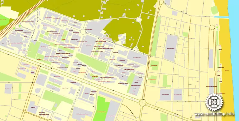 Vector Map Valencia, Spain, printable vector street map, City Plan V.2, full editable, Adobe Illustrator, Royalty free, full vector, scalable, editable, text format street names, 3,3 mb ZIP All streets, some more buildings.