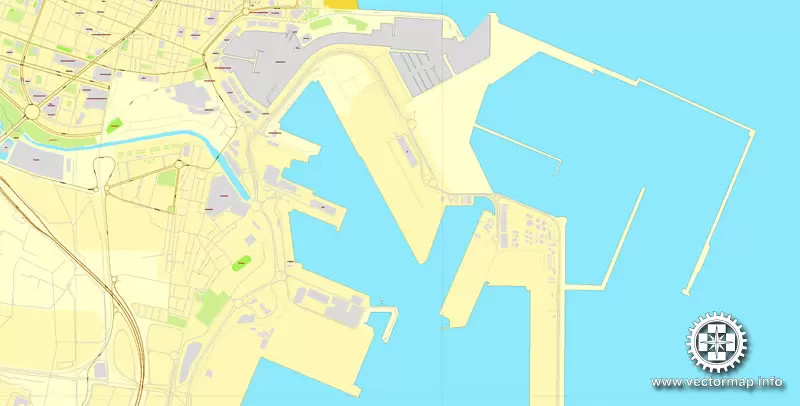 Vector Map Valencia, Spain, printable vector street map, City Plan V.2, full editable, Adobe Illustrator, Royalty free, full vector, scalable, editable, text format street names, 3,3 mb ZIP All streets, some more buildings.