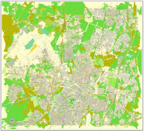 Vantaa, Finland, printable vector street map, City Plan, full editable, Adobe Illustrator, Royalty free, full vector, scalable, editable, text format street names, 6,0 mb ZIP All streets, All buildings.