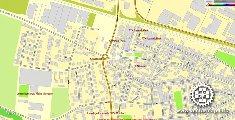 Vector Map Mainz / Wiesbaden, Germany, printable vector street map, City Plan V.2, full editable, Adobe Illustrator, Royalty free, full vector, scalable, editable, text format street names, 13,3 mb ZIP