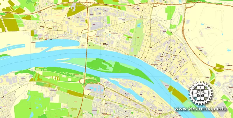 Vector Map Mainz / Wiesbaden, Germany, printable vector street map, City Plan V.2, full editable, Adobe Illustrator, Royalty free, full vector, scalable, editable, text format street names, 13,3 mb ZIP