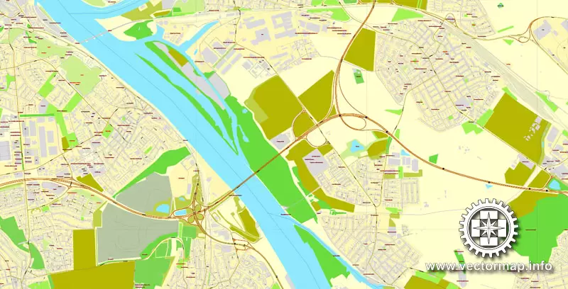 Vector Map Mainz / Wiesbaden, Germany, printable vector street map, City Plan V.2, full editable, Adobe Illustrator, Royalty free, full vector, scalable, editable, text format street names, 13,3 mb ZIP