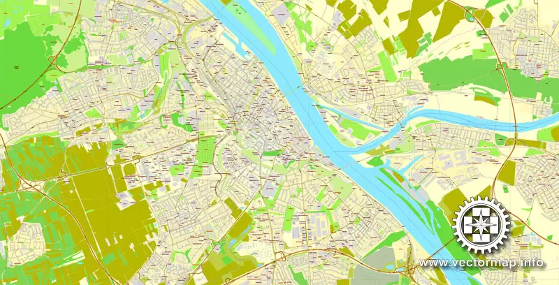 Vector Map Mainz / Wiesbaden, Germany, printable vector street map, City Plan V.2, full editable, Adobe Illustrator, Royalty free, full vector, scalable, editable, text format street names, 13,3 mb ZIP
