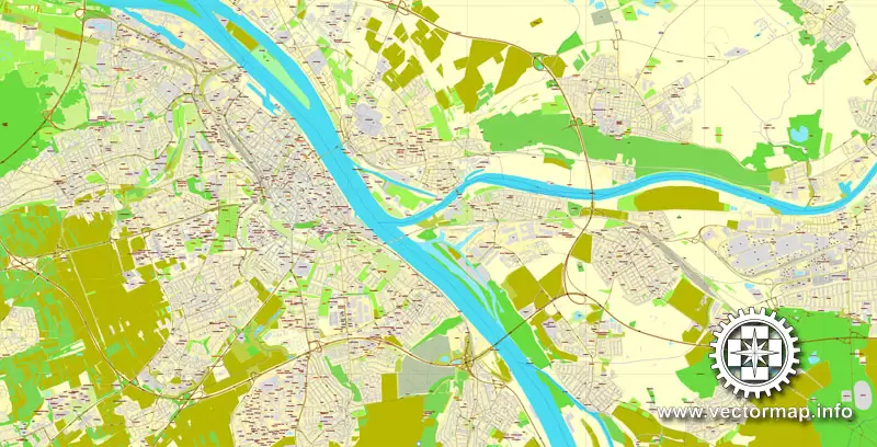 Vector Map Mainz / Wiesbaden, Germany, printable vector street map, City Plan V.2, full editable, Adobe Illustrator, Royalty free, full vector, scalable, editable, text format street names, 13,3 mb ZIP