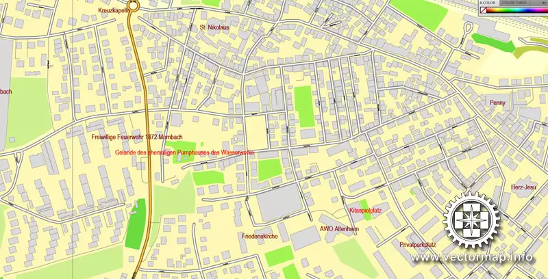 Vector Map Mainz / Wiesbaden, Germany, printable vector street map, City Plan V.2, full editable, Adobe Illustrator, Royalty free, full vector, scalable, editable, text format street names, 13,3 mb ZIP