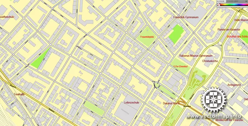 Vector Map Mainz / Wiesbaden, Germany, printable vector street map, City Plan V.2, full editable, Adobe Illustrator, Royalty free, full vector, scalable, editable, text format street names, 13,3 mb ZIP