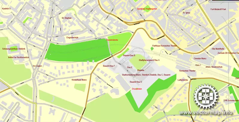 Vector Map Mainz / Wiesbaden, Germany, printable vector street map, City Plan V.2, full editable, Adobe Illustrator, Royalty free, full vector, scalable, editable, text format street names, 13,3 mb ZIP