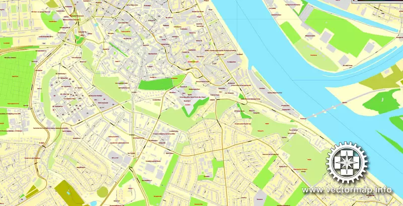 Vector Map Mainz / Wiesbaden, Germany, printable vector street map, City Plan V.2, full editable, Adobe Illustrator, Royalty free, full vector, scalable, editable, text format street names, 13,3 mb ZIP