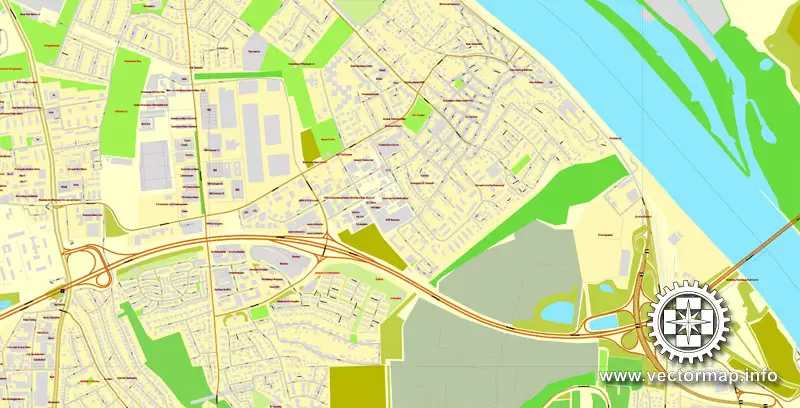Vector Map Mainz / Wiesbaden, Germany, printable vector street map, City Plan V.2, full editable, Adobe Illustrator, Royalty free, full vector, scalable, editable, text format street names, 13,3 mb ZIP