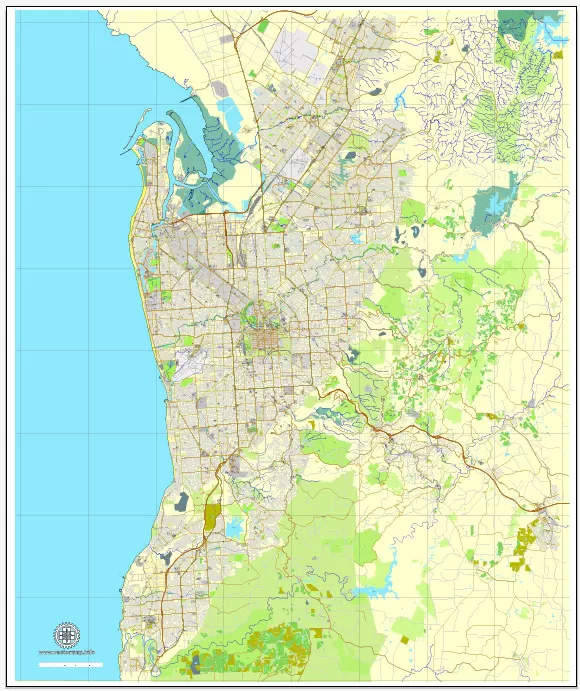 Vector Map Adelaide, Australia, printable vector street City Plan map V3-2016.08, full editable, Adobe Illustrator, full vector, scalable, editable, text format street names, 19 mb ZIP