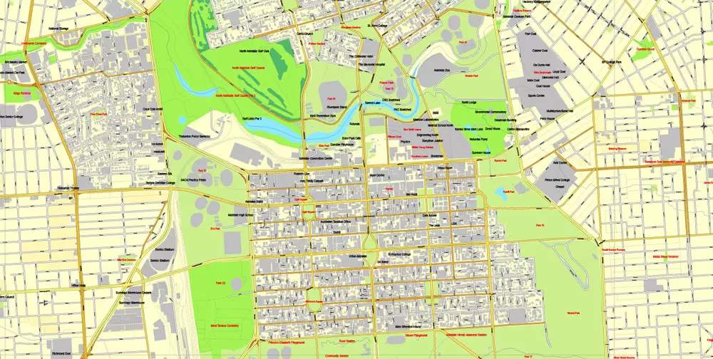 Vector Map Adelaide, Australia, printable vector street City Plan map V3-2016.08, full editable, Adobe Illustrator, full vector, scalable, editable, text format street names, 19 mb ZIP