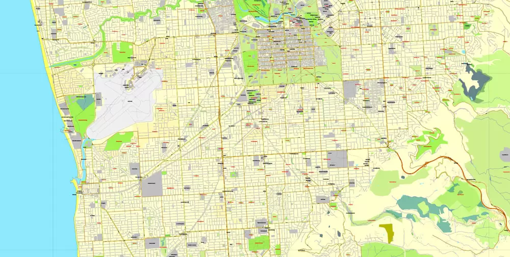 Vector Map Adelaide, Australia, printable vector street City Plan map V3-2016.08, full editable, Adobe Illustrator, full vector, scalable, editable, text format street names, 19 mb ZIP