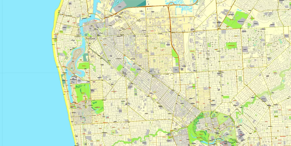 Vector Map Adelaide, Australia, printable vector street City Plan map V3-2016.08, full editable, Adobe Illustrator, full vector, scalable, editable, text format street names, 19 mb ZIP