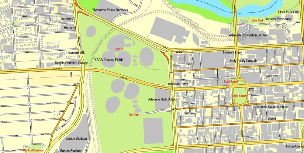 Vector Map Adelaide, Australia, printable vector street City Plan map V3-2016.08, full editable, Adobe Illustrator, full vector, scalable, editable, text format street names, 19 mb ZIP