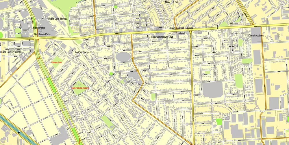 Vector Map Adelaide, Australia, printable vector street City Plan map V3-2016.08, full editable, Adobe Illustrator, full vector, scalable, editable, text format street names, 19 mb ZIP
