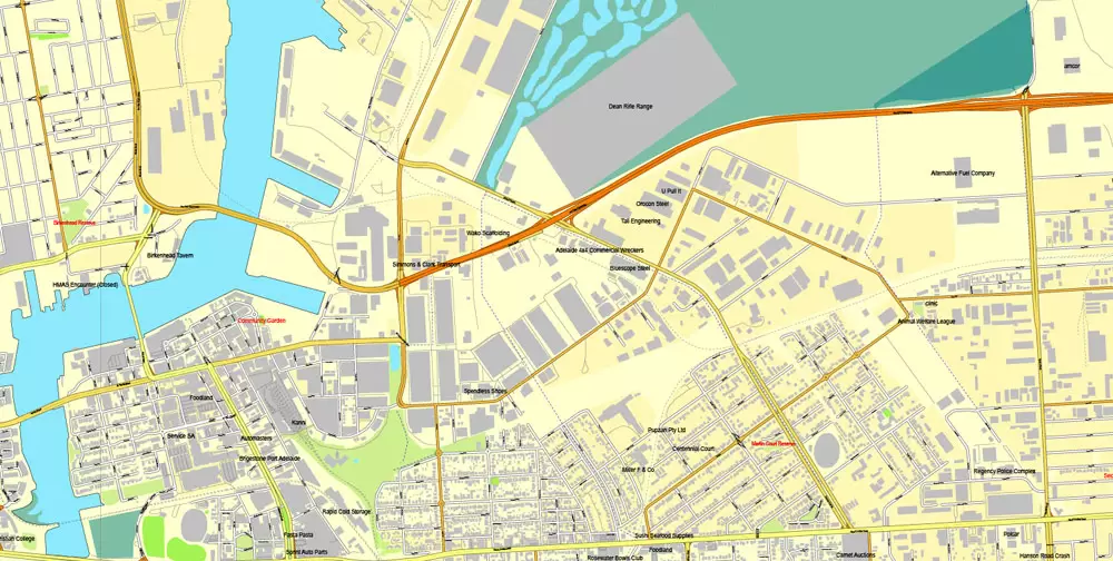 Vector Map Adelaide, Australia, printable vector street City Plan map V3-2016.08, full editable, Adobe Illustrator, full vector, scalable, editable, text format street names, 19 mb ZIP