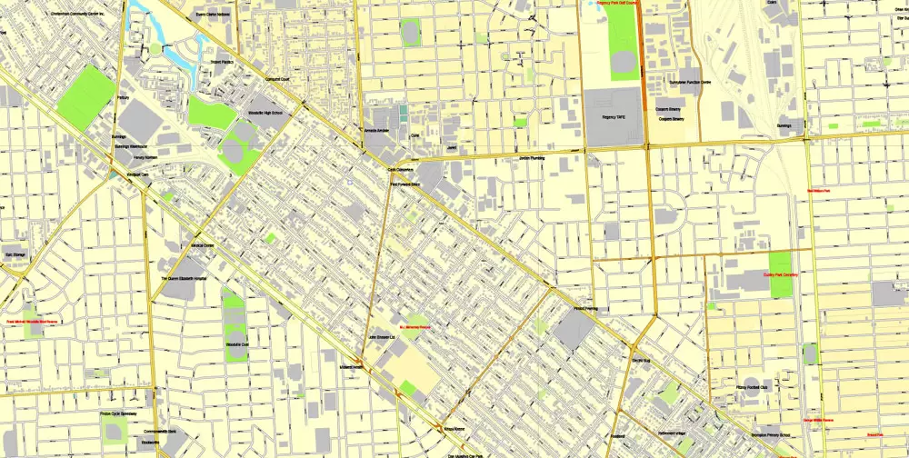 Vector Map Adelaide, Australia, printable vector street City Plan map V3-2016.08, full editable, Adobe Illustrator, full vector, scalable, editable, text format street names, 19 mb ZIP