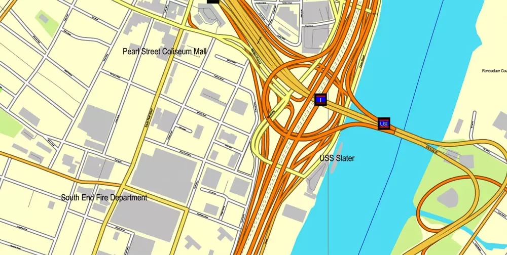 Vector Map Albany, st. New York, US, printable vector street City Plan map full editable, Adobe Illustrator, full vector, scalable, editable, text format street names, 3 mb ZIP
