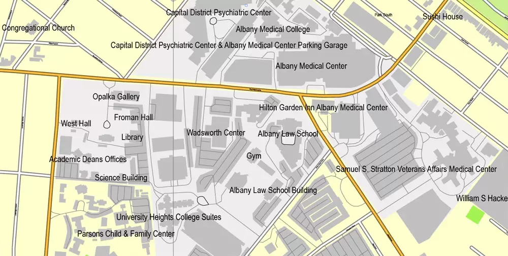 Vector Map Albany, st. New York, US, printable vector street City Plan map full editable, Adobe Illustrator, full vector, scalable, editable, text format street names, 3 mb ZIP