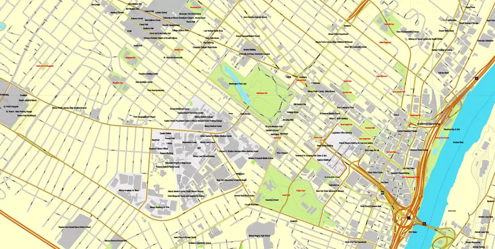 Vector Map Albany, st. New York, US, printable vector street City Plan map full editable, Adobe Illustrator, full vector, scalable, editable, text format street names, 3 mb ZIP