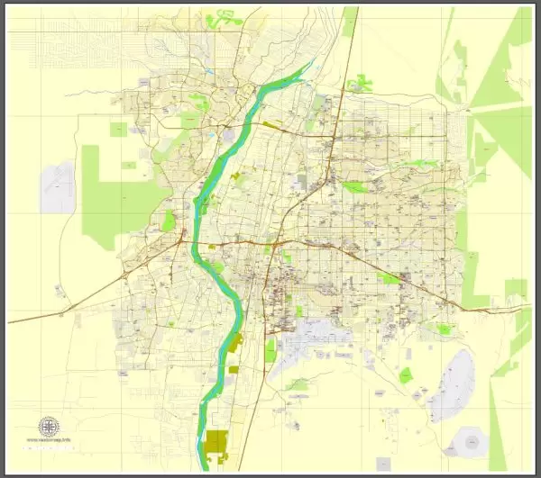Vector Map Albuquerque, New Mexico, US, exact map: Printable City Plan Map, Adobe Illustrator, full vector, scalable, editable, separated text layer street names, 10 mb ZIP