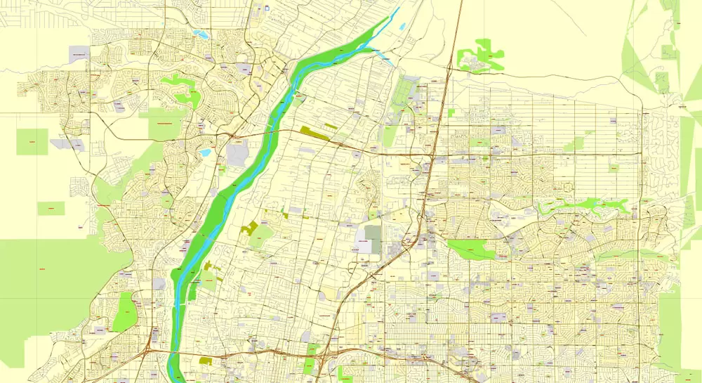 Vector Map Albuquerque, New Mexico, US, exact map: Printable City Plan Map, Adobe Illustrator, full vector, scalable, editable, separated text layer street names, 10 mb ZIP