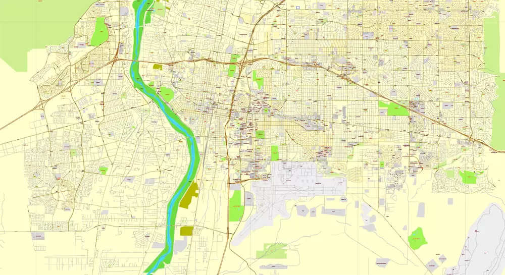 Albuquerque New Mexico US exact map: Printable City Plan Map, Adobe Illustrator
