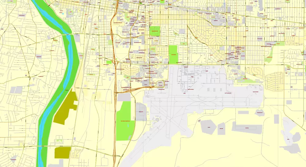 Vector Map Albuquerque, New Mexico, US, exact map: Printable City Plan Map, Adobe Illustrator, full vector, scalable, editable, separated text layer street names, 10 mb ZIP