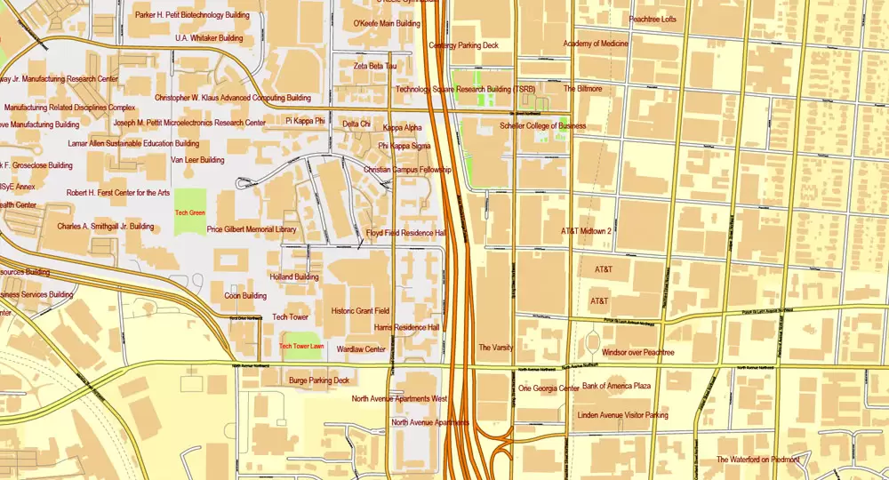 Vector Map Atlanta, Georgia, US, vector map Adobe Illustrator editable City Plan V3-2016.07, full vector, scalable, editable, text format street names, 32 mb ZIP