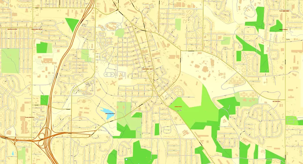 Vector Map Atlanta, Georgia, US, vector map Adobe Illustrator editable City Plan V3-2016.07, full vector, scalable, editable, text format street names, 32 mb ZIP