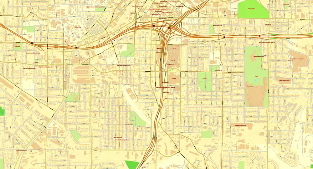 Vector Map Atlanta, Georgia, US, vector map Adobe Illustrator editable City Plan V3-2016.07, full vector, scalable, editable, text format street names, 32 mb ZIP