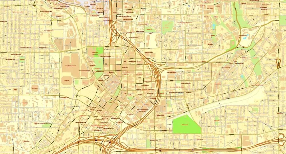 Vector Map Atlanta, Georgia, US, vector map Adobe Illustrator editable City Plan V3-2016.07, full vector, scalable, editable, text format street names, 32 mb ZIP