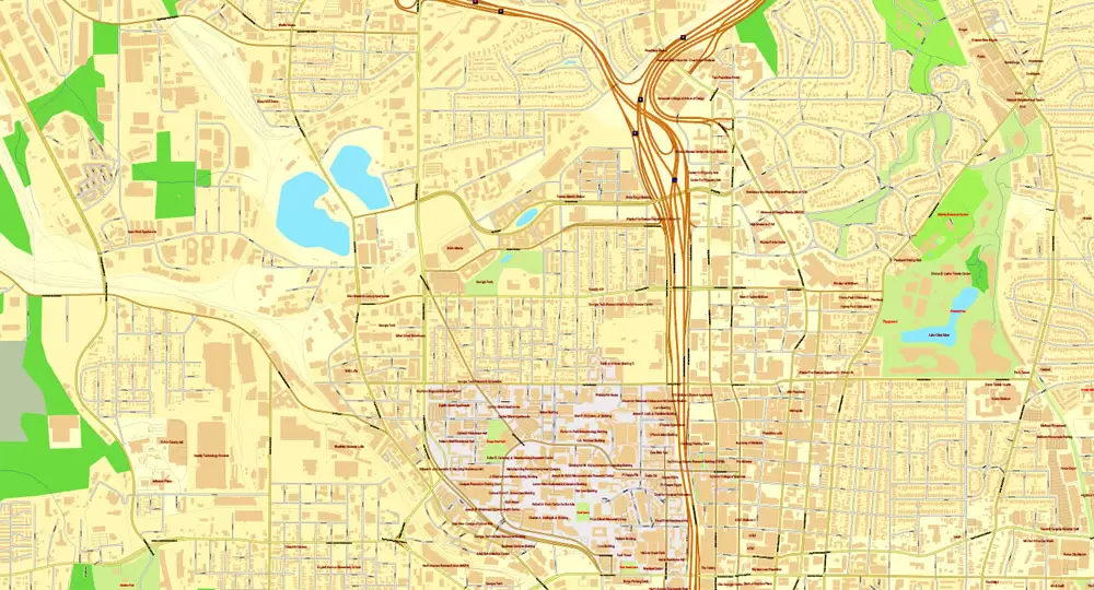 Vector Map Atlanta, Georgia, US, vector map Adobe Illustrator editable City Plan V3-2016.07, full vector, scalable, editable, text format street names, 32 mb ZIP