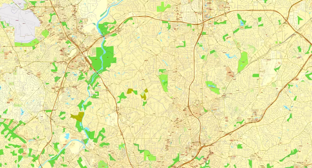 Vector Map Atlanta, Georgia, US, vector map Adobe Illustrator editable City Plan V3-2016.07, full vector, scalable, editable, text format street names, 32 mb ZIP