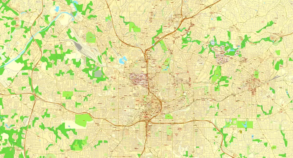 Vector Map Atlanta, Georgia, US, vector map Adobe Illustrator editable City Plan V3-2016.07, full vector, scalable, editable, text format street names, 32 mb ZIP