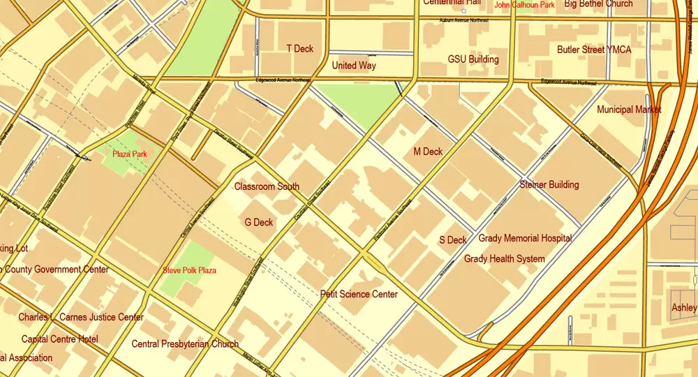 Vector Map Atlanta, Georgia, US, vector map Adobe Illustrator editable City Plan V3-2016.07, full vector, scalable, editable, text format street names, 32 mb ZIP