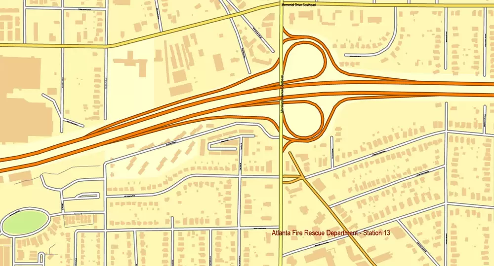 Vector Map Atlanta, Georgia, US, vector map Adobe Illustrator editable City Plan V3-2016.07, full vector, scalable, editable, text format street names, 32 mb ZIP