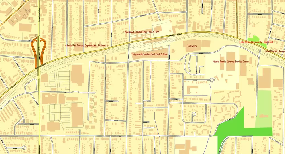 Vector Map Atlanta, Georgia, US, vector map Adobe Illustrator editable City Plan V3-2016.07, full vector, scalable, editable, text format street names, 32 mb ZIP