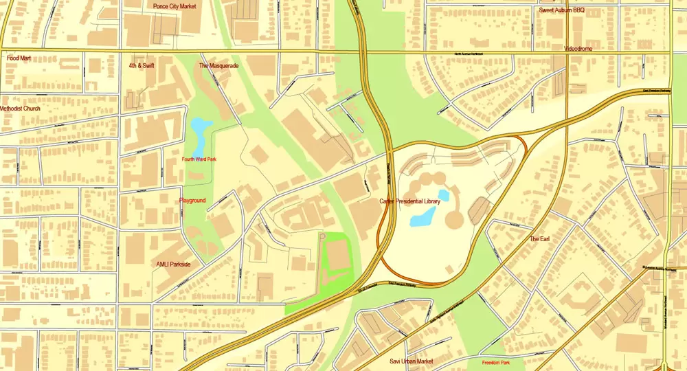 Vector Map Atlanta, Georgia, US, vector map Adobe Illustrator editable City Plan V3-2016.07, full vector, scalable, editable, text format street names, 32 mb ZIP