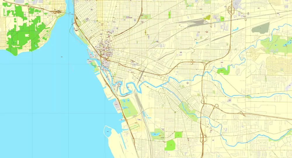 Vector Map Buffalo, New York, US, printable vector street City Plan map full editable, Adobe Illustrator, full vector, scalable, editable, text format street names, 6 mb ZIP