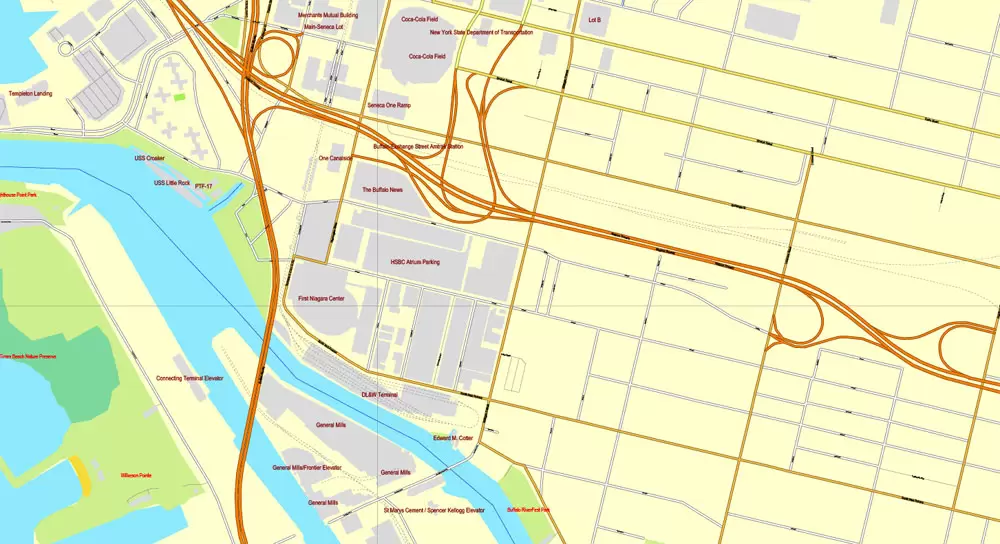 Vector Map Buffalo, New York, US, printable vector street City Plan map full editable, Adobe Illustrator, full vector, scalable, editable, text format street names, 6 mb ZIP