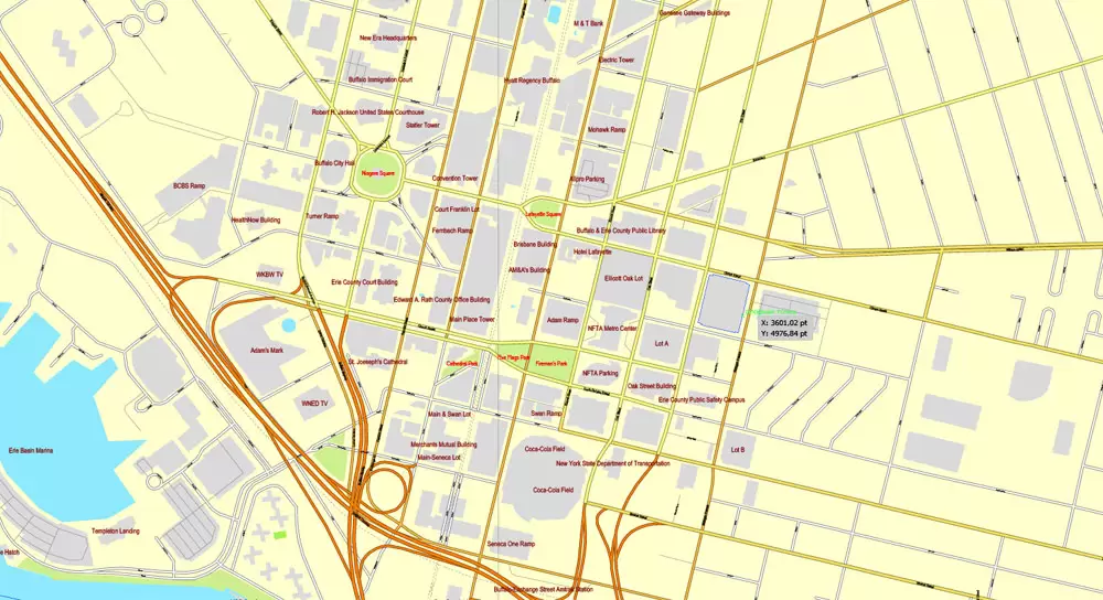 Vector Map Buffalo, New York, US, printable vector street City Plan map full editable, Adobe Illustrator, full vector, scalable, editable, text format street names, 6 mb ZIP