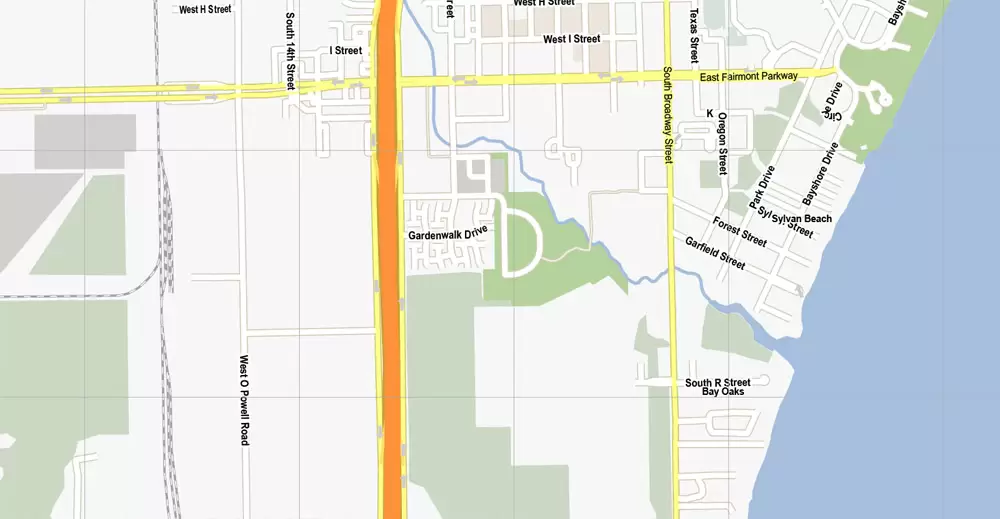 Vector Map La Porte + Baytown, Texas, US, printable vector street G-View map level 15, full editable, Adobe Illustrator, full vector, scalable, editable, text format street names, 5 mb ZIP