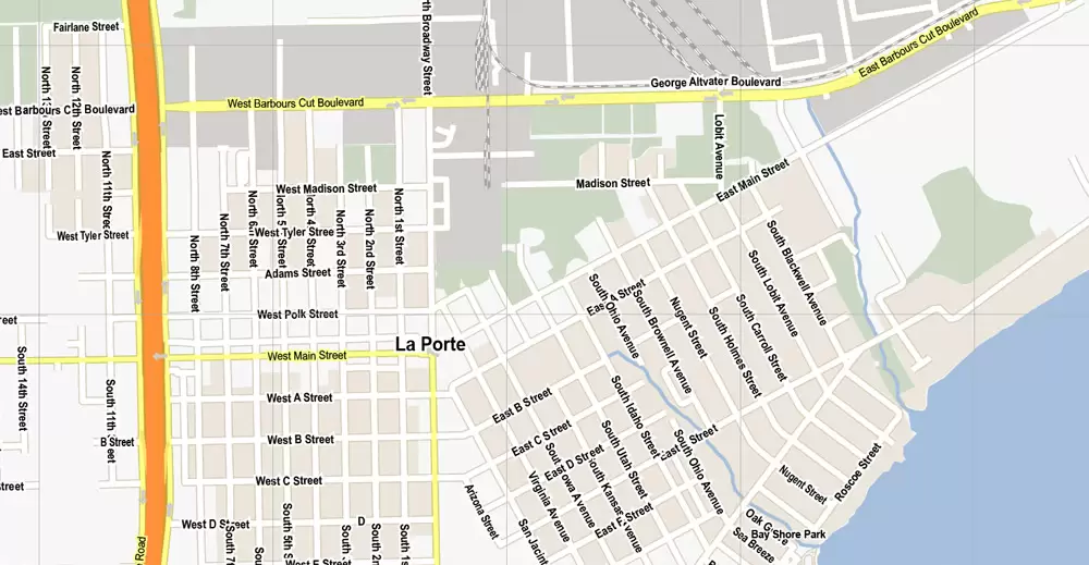 Vector Map La Porte + Baytown, Texas, US, printable vector street G-View map level 15, full editable, Adobe Illustrator, full vector, scalable, editable, text format street names, 5 mb ZIP