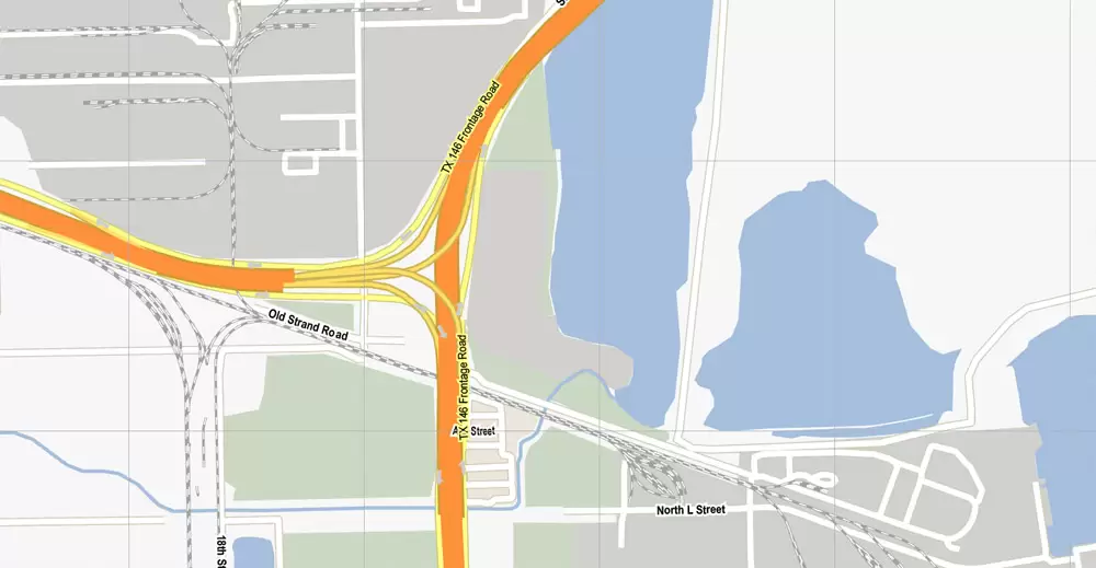 Vector Map La Porte + Baytown, Texas, US, printable vector street G-View map level 15, full editable, Adobe Illustrator, full vector, scalable, editable, text format street names, 5 mb ZIP