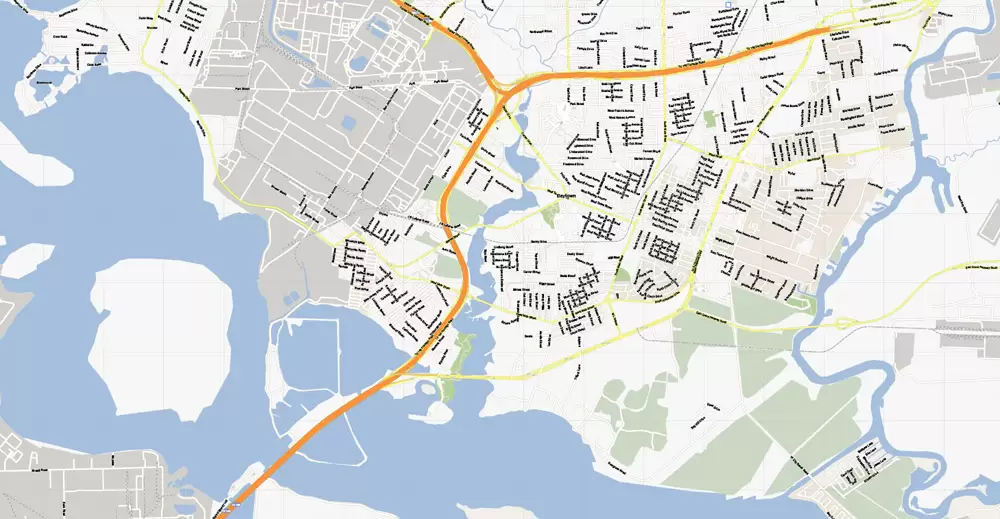 Vector Map La Porte + Baytown, Texas, US, printable vector street G-View map level 15, full editable, Adobe Illustrator, full vector, scalable, editable, text format street names, 5 mb ZIP