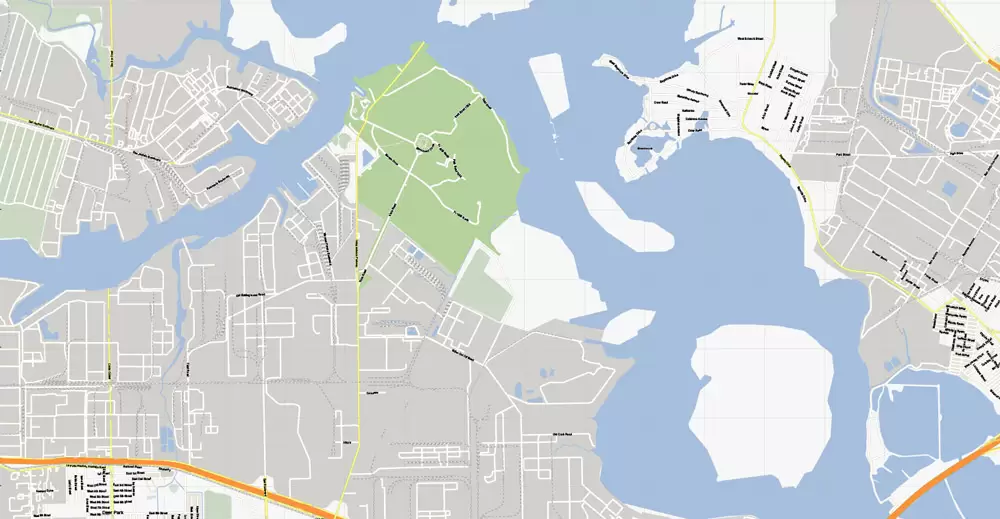 Vector Map La Porte + Baytown, Texas, US, printable vector street G-View map level 15, full editable, Adobe Illustrator, full vector, scalable, editable, text format street names, 5 mb ZIP