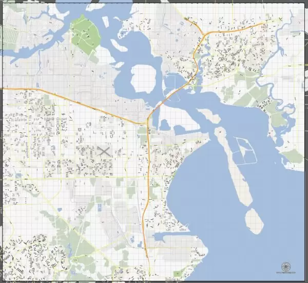 Vector Map La Porte + Baytown, Texas, US, printable vector street G-View map level 16, full editable, Adobe Illustrator, full vector, scalable, editable, text format street names, 6 mb ZIP