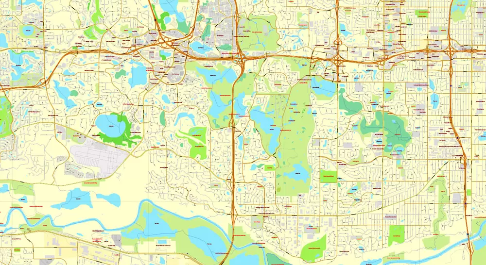 Vector Map Minneapolis + St. Paul, Minnesota, US, printable vector street City Plan map full editable, Adobe Illustrator, full vector, scalable, editable, text format street names, 41 mb ZIP